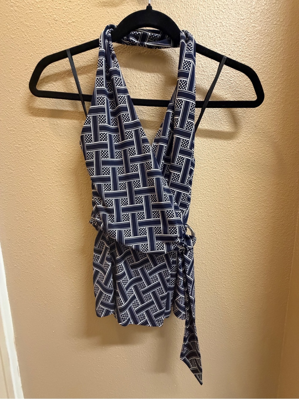 White House Black Market Navy and White Halter Top